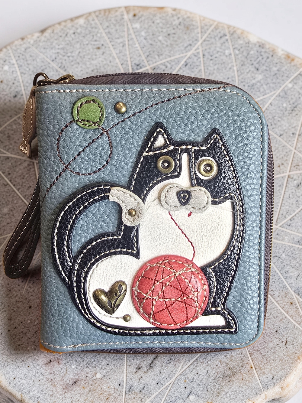 Chala Cat with Yarn Ball Zip Around Wallet NWT